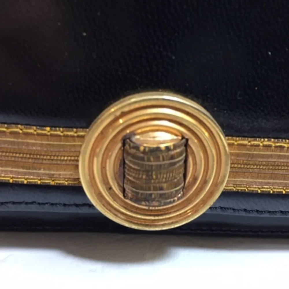 VINTAGE RODO Black Leather w/Gold Trim Italian Shoulder Bag